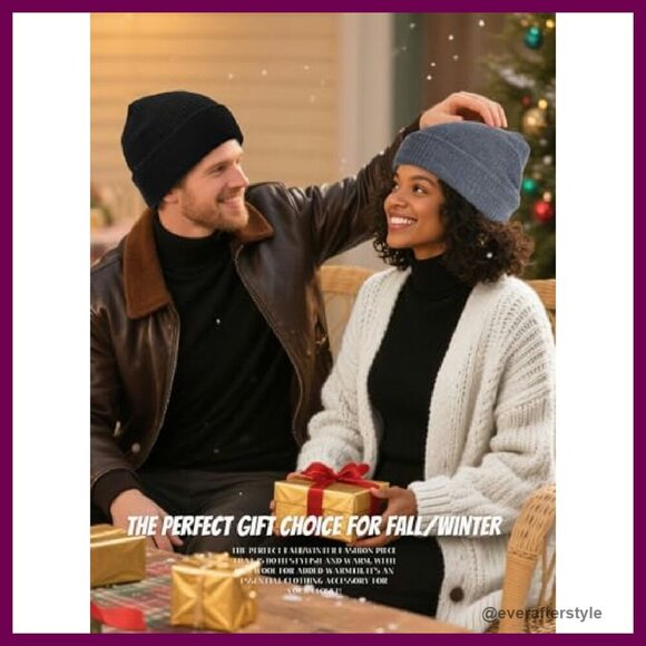 Merino Wool Beanie Unisex Classic Cuffed Knit Winter Hat Slouchy